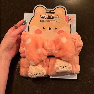 Cute Pink Headband and Wristband Set for Skincare